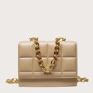 Shein Beige Nude Square Quilted Crossbody Gold
